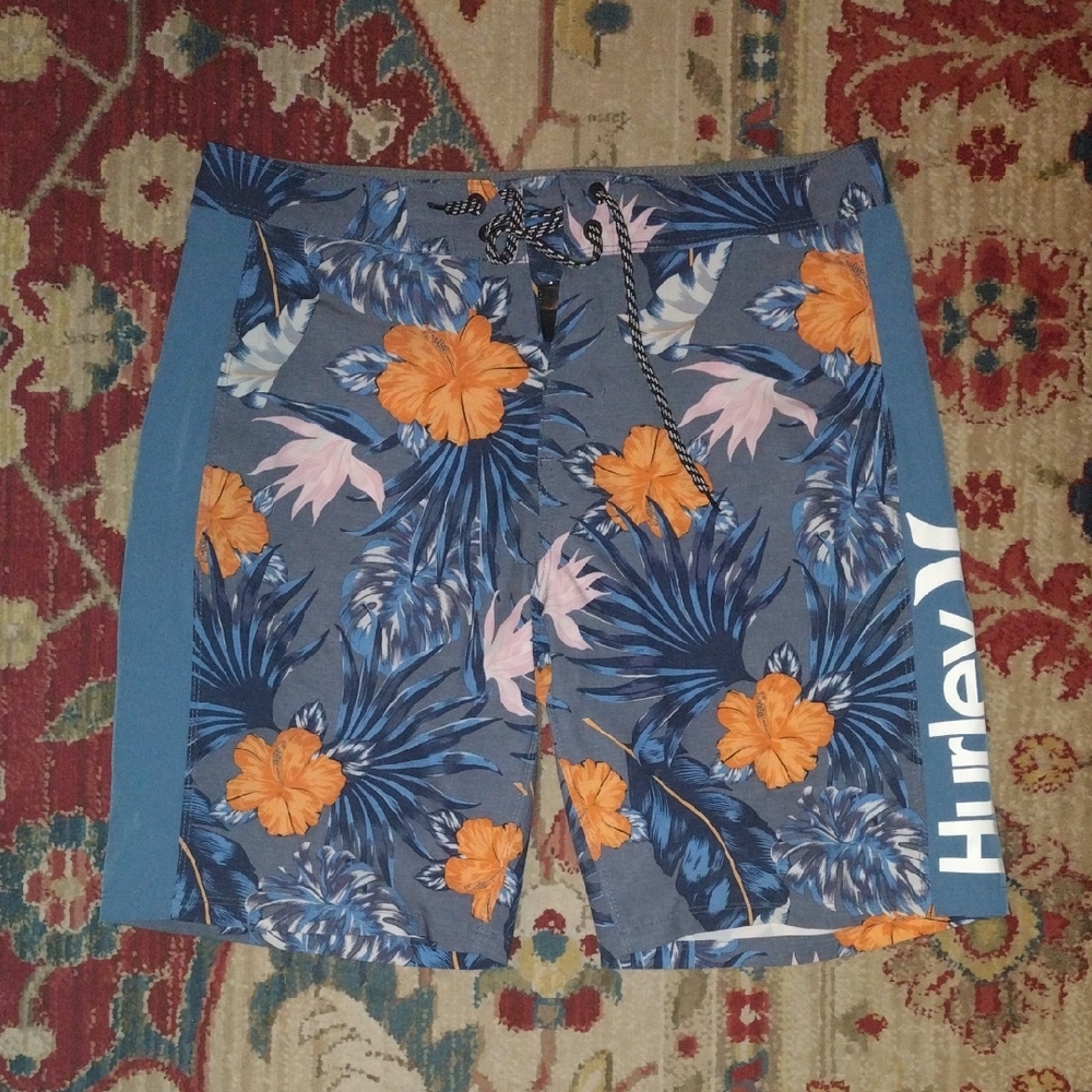 Hurley Tropical Print Board Shorts - Orange, Blue, Gray